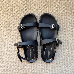 Kenneth Cole Minimalist Capsule Black Leather Buckle Sandals